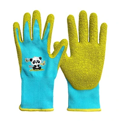 Image of QEARSAFETY 1 Pair Junior,Schoolchild, Kids Green/Blue Garden Gloves, DIY, Outdoors, Knitted Liner Latex Rubber Coated Palm for Water/Dirty Resistance, Anti Slip (Blue 7 9 Years)
