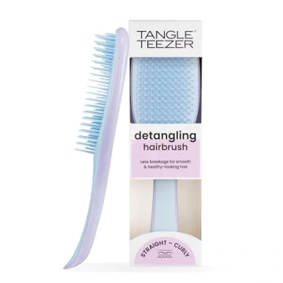 Image of Tangle Teezer The Ultimate Detangler Hairbrush For Wet &amp; Dry Hair Detangles All Types Reduces Breakage, Eliminates Knots Two Tiered Teeth Comfortable Handle Lilac Cloud Blue
