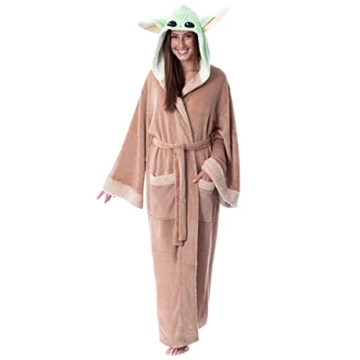 Image of Star Wars The Mandalorian Grogu Costume Adult Robe Hooded Bathrobe Men Women L/XL