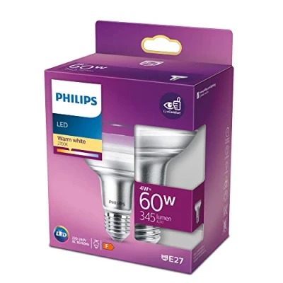 Image of Philips LED Premium Classic Reflector R80 Light Bulb [E27 Edison Screw] 4W 60W Equivalent, Warm White 2700K, 60 W E27 White, Non Dimmable