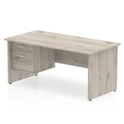 Image of Impulse 1800x800mm Desk Grey Oak Panel Leg 1x2 Drawer Fixed Pedestal