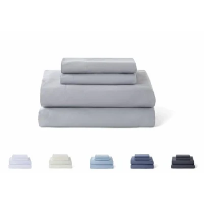 Image of Todocama 4 Piece Bedding Set 5003 Fitted Sheet Top Two Pillowcases 50 x 80 cm (Bed 90 190/200 cm, Light Grey)