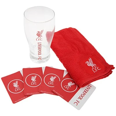 Image of Liverpool FC Official Wordmark Mini Football Bar Set (Pint Glass, Towel &amp; Beer Mats) (One Size) (Red/White)