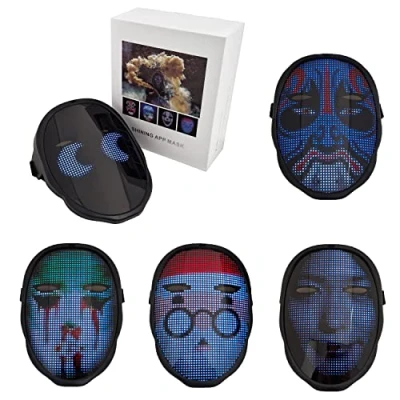 Image of Komonee LED Mask Customizable Controlled by Bluetooth App Light Up RGB Digital Full Face Christmas Party Halloween Outfit Costume Rechargeable USB C