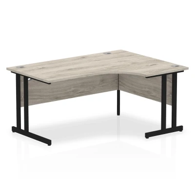 Image of Impulse 1600mm Right Crescent Desk Grey Oak Top Black Cantilever Leg