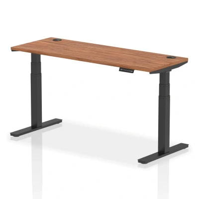 Image of Air 1600x600mm Height Adjustable Desk Walnut Top Cable Ports Black Leg