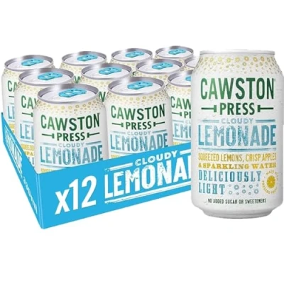 Image of Cawston Press Sparkling Lemonade Fizzy Drink Blended With Water, Squeezed Lemon Juice &amp; Pressed Apple (330ml x 12 cans) Gluten Free Vegan No Added Sugar