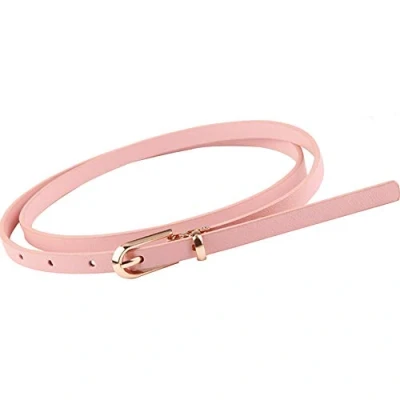 Image of Women&#039;s Skinny Belt Solid Color Slender Waistband Thin Leather Waist Strap for Dress Paints Casual Decor(pink)
