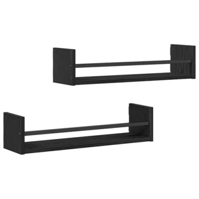 Image of vidaXL Wall Shelf Set Black Oak MDF 60x16x14 cm Stylish &amp; Versatile Mounted Decor for Living Room, Bedroom, Office