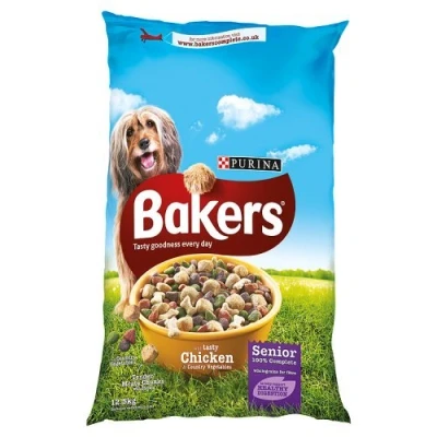 Image of Bakers Complete Senior Dry Dog Food with Tasty Chicken Rice and Country Vegetables, 12.5kg