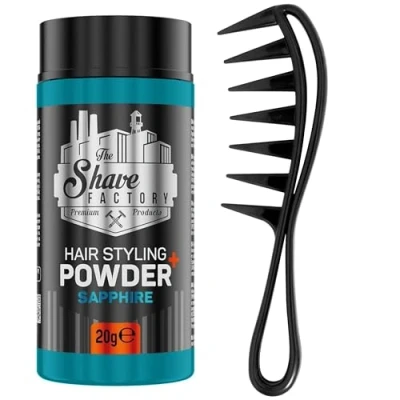 Image of The Shave factory hair Styling Powder Mattifying and Volumizing Powder, with comb types suitable for all areas of use, wax (Comb 043 &amp; Sapphire 20gr)