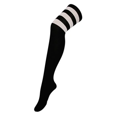 Image of Itzu Womens Over The Knee Thigh High Striped Long Socks Cheerleader (UK 4 7) in Black (White Stripes)