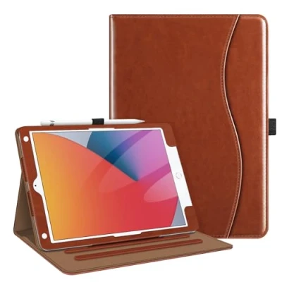 Image of FINTIE Case Compatible with iPad 9th / 8th 7th Generation (2021/2020/2019 Release, 10.2 inch), Corner Protection Multi Angle Viewing Stand Cover w/Pocket &amp; Pencil Holder, Vintage Brown