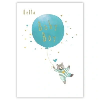 Image of New Baby Boy Congratulations Card Bear and Love Heart Design Special Finishes Made in the UK Eco Friendly