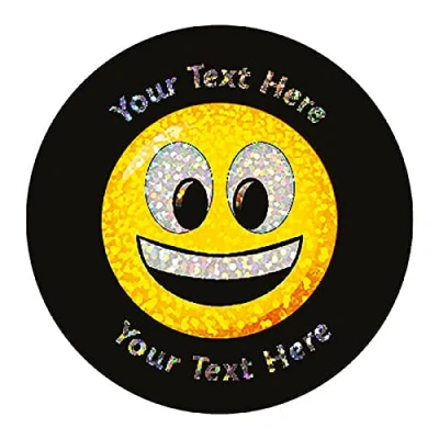 Image of 140 Personalised Holographic Sparkly Smiley Face Motivational School Praise Teachers Reward Stickers 37mm Primary Teaching Services