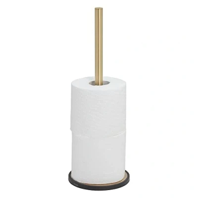 Image of Tiger Tune Spare Toilet Roll Holder, Stores Three Extra Rolls of Paper, Freestanding, Brass Brushed, Black, 12.6 x 35.6 cm