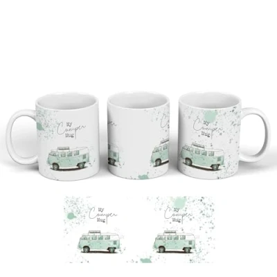 Image of Global Designs My Camper Mug Green Watercolour Campervan Ceramic