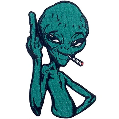 Image of ZEGIN Green Alien Like Smoking Patch Embroidered Applique Badge Iron On Sew Emblem