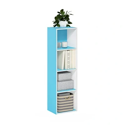 Image of Furinno Pasir 4 Tier Open Shelf Bookcase, Light Blue/White