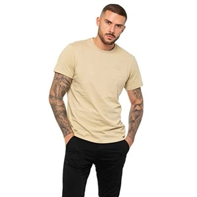 Image of 989Zé ENZO Mens Regular Fit T Shirt Plain Cotton Tee Crew Neck Top Short Sleeve Casual Tshirt EZTS603 Stone M