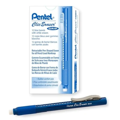 Image of Pentel Clic Eraser with Rubber Grip Blue Barrel (Pack of 12)