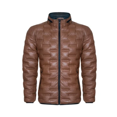 Image of Infinity Leather Mens Puffer Quilted Bomber Jacket Recife Tan Size X Large