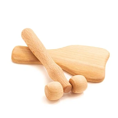 Image of tuuli Facial Massager Face Neck Shoulder Head Roller with Handle Gua Sha Therapy Massage Device Maderotherapy Derma Set Made of Wood