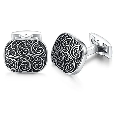 Image of HONEY BEAR Retro Pattern Carved Cufflinks for Men&#039;s Shirt, Stainless Steel Business Wedding Gift (Rectangle)