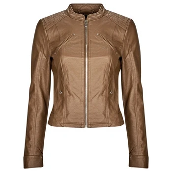 Image of Vero Moda Womenss Favodona Faux Leather Jacket in Cognac Tan viscose Size 8 UK