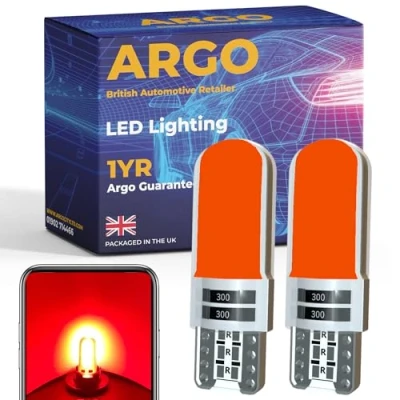 Image of Argo 501 Led Bulbs Red Xenon Cob Car Light Interior Upgrade High Level Third Brake Bulb Map Dome Courtesy 194 168 T10 W5w Side 12v