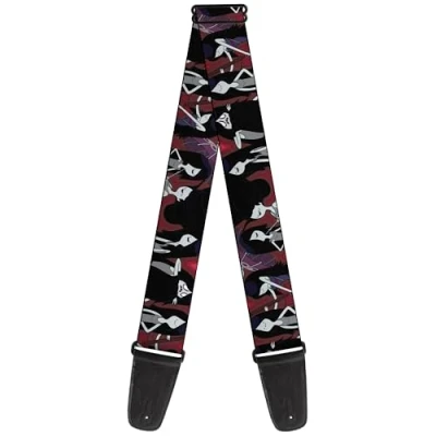 Image of Buckle Down Cartoon Network Guitar Strap, Adventure Time Marceline Poses Collage Reds, 2 Inches Wide, Black, 2&quot; Wide 29 54&quot; Length