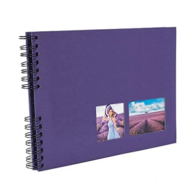 Image of Exacompta Ref 15005E MILANO Spiralbound Photo Album (50 Pages) 32 x 22cmin Size, Holds 150 Photos, 250gsm Black Card Pages, FSC Certified Purple Textile Cover