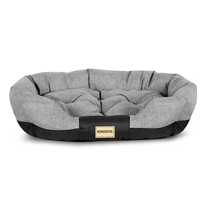 Image of KingDog Oval Dog Bed Sofa Pet Waterproof Grey Washable (75 x 50 cm)