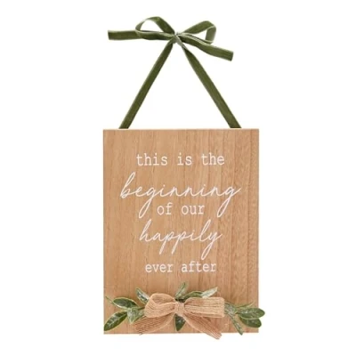 Image of Widdop &amp; Co. Love Story Happily Ever After Plaque with Green Velvet Ribbon Wedding Keepsake Gifting for Special Memories, Home Decor, Gifting, Presents Newly Weds.