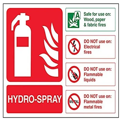 Image of V Safety Hydro Spray Id Fire Extinguisher Sign 200mm x 150mm Self Adhesive Vinyl