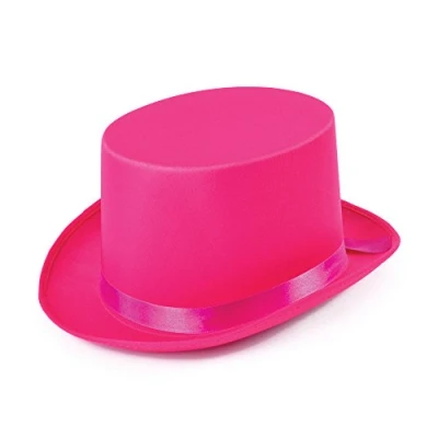 Image of Vibrant Pink Satin Top Hat (1 Pc) Perfect Accessory for Parties, Weddings, 1980 Themed Events, Festivals, Music, World Book Day, &amp; More Halloween
