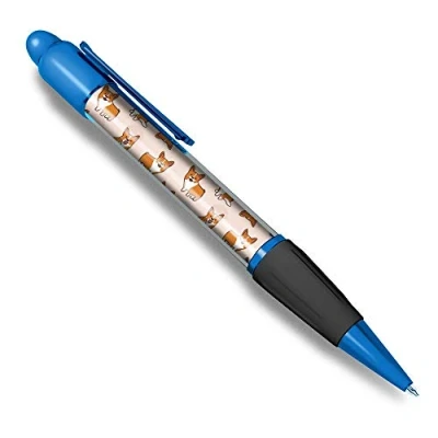 Image of 1 x Blue Ballpoint Pen (Black Ink) Cartoon Corgis Corgi Dog Pattern #15890