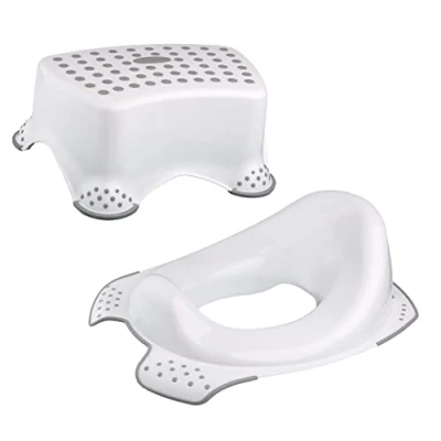 Image of DIVCHI Toilet Training Kids Non Slip Up Step Stool + Seat Combo Unisex White for Safe Toddler Loo Potty in The Bathroom and Home (White)