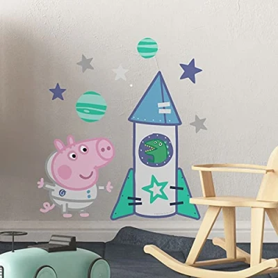 Image of Stickerscape Peppa Pig Space Wall Stickers (George Rocket Regular Size) Official Decal, Decor Easy to Apply, Cleanly Removable