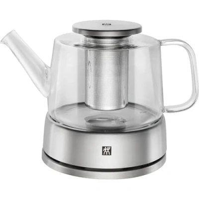 Image of Zwilling 39500 142 Sorrento Tea and Coffee Pot 800ml Capacity, Made from Heat Resistant Blown Glass, Narrow Meshed Strainer, 18/10 Stainless Steel Lid Tealight Warmer, Dishwasher Safe