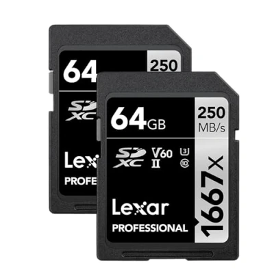 Image of Lexar 64GB (2 Pack) Professional 1667x SDXC Memory Cards, UHS II, C10, U3, V60, Full HD &amp; 4K Video, Up To 250MB/s Read, for Photographer, Videographer, Enthusiast (LSD64GCBNA16672)