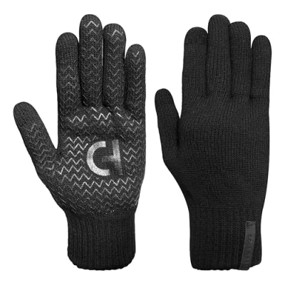 Image of Cole Haan Knit Winter Gloves for Men Touchscreen Compatible Thumb &amp; Index Finger, Functional Warm with Non Slip Grip, Caviar, Large/X Large