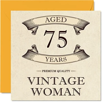 Image of Vintage 75th Birthday Cards for Women Aged 75 Years Fun Card Mum Sister Wife Granny Nanny Grandma Auntie, 145mm x Ladies Greeting Cards,