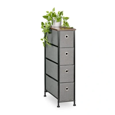Image of Relaxdays Niche Shelf, 4 Fabric Drawers, Industrial Design, Bathroom &amp; Kitchen Dresser, HWD: 76 x 20 48 cm, Brown/Grey, Polyester