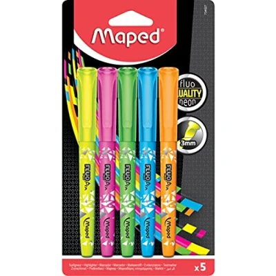 Image of Maped Fluo&#039;Peps Connect Highlighter Pens (Assorted Colours) (Pack of 5)