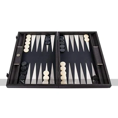Image of Manopoulos Classic Black Leatherette Backgammon Set (19 inch)