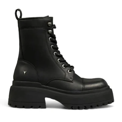 Image of Windsor Smith Womens Leather Chunky Combat Boots Destroy Black Size UK 8