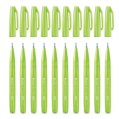 Image of Pentel Brush Sign Pen Lime Green Pack of 10