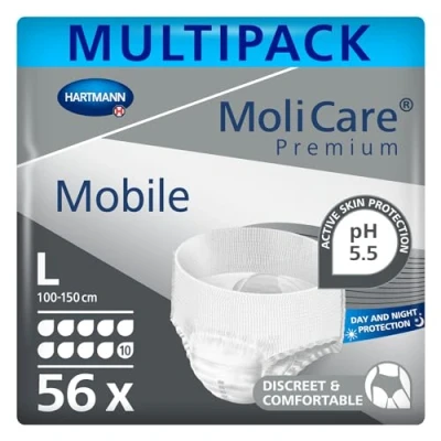 Image of MoliCare Premium Mobile Disposable Underwear: Discreet use for Woman and Men with Incontinence; 10 Drops, Size L, Pack of 56