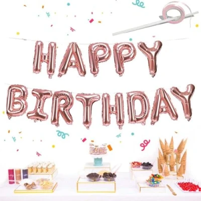 Image of Happy Birthday Balloons, 16 Inch Foil Letter Rose Gold Banner Balloons Self Inflating for Decorations